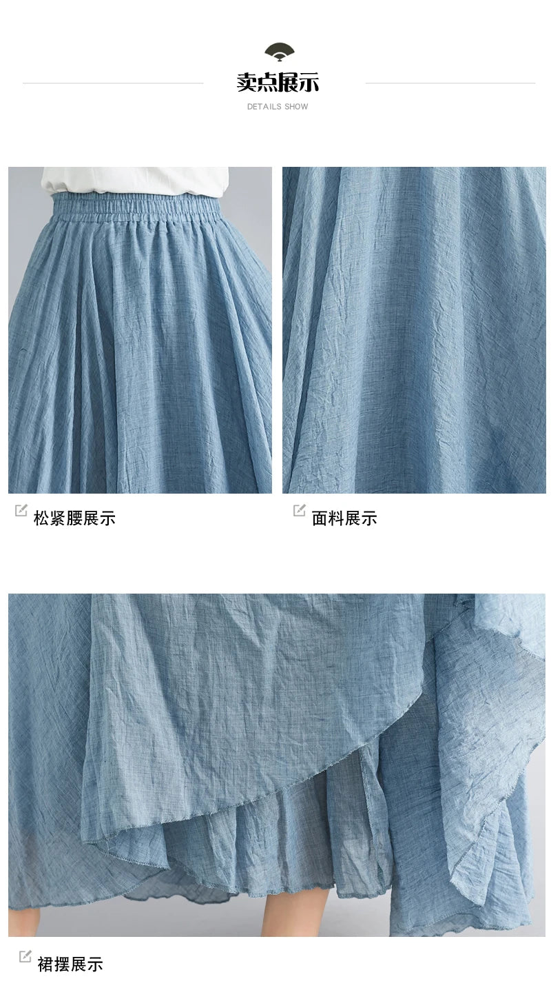 Fashion Cotton Linen Clothes Women Skirts Maxi Y2k Elegant Beach Saia Ropa Mujer Casual Vestido Boho Long Skirt Faldas Harajuku