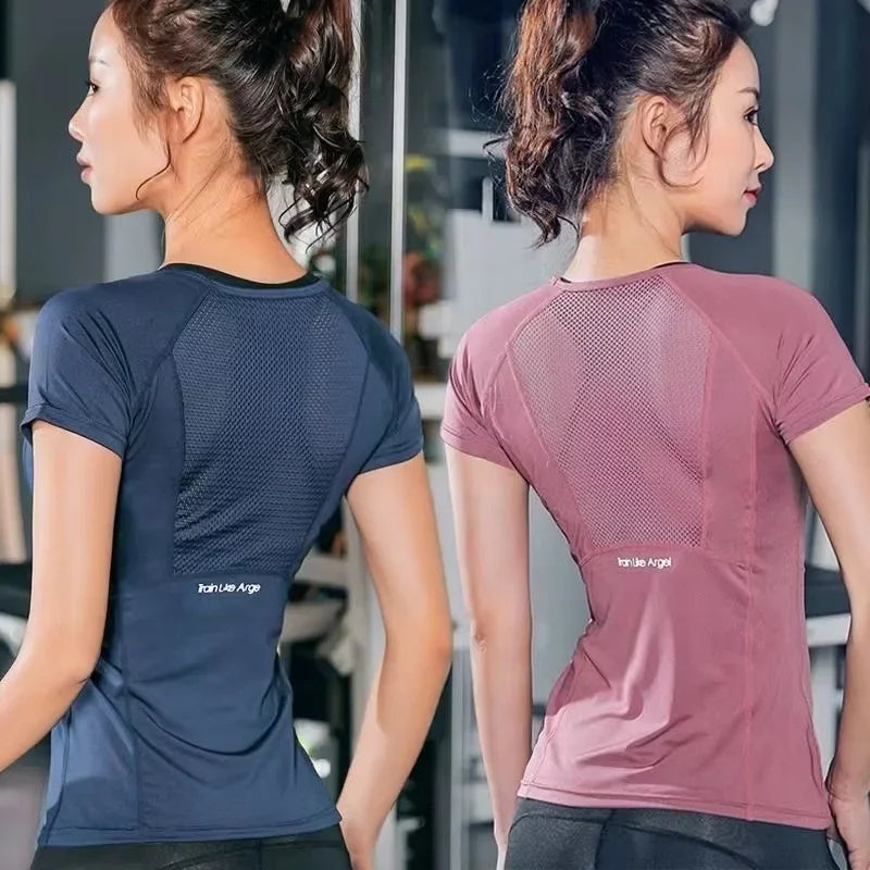 Women Yoga Tops Breathable Sport Fitness Workout Running Yoga Top Quick Dry Short Sleeve Gym T Shirt