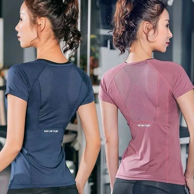 Women Yoga Tops Breathable Sport Fitness Workout Running Yoga Top Quick Dry Short Sleeve Gym T Shirt
