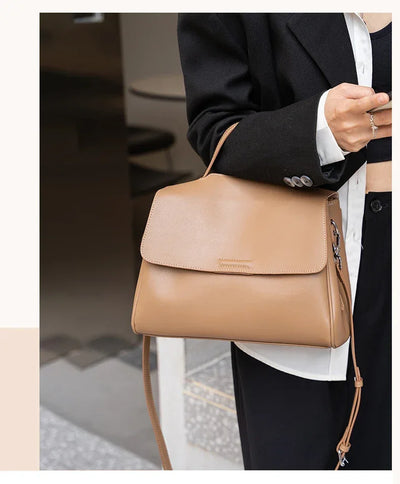 Women's Cowhide Genuine Leather Shoulder Bag Female Fashion Luxury Designer Handbags Ladies Commuting Large Capacity Bucket Bags