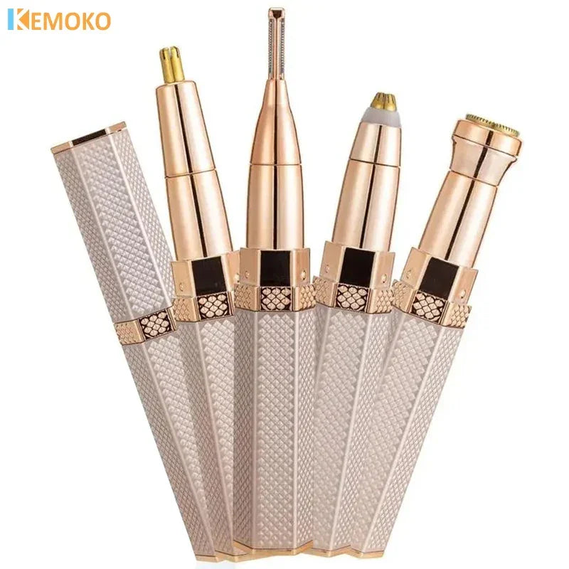 4 In1 Electric Full Body Epilator Facial Shaver for Women Painless Eyebrow Nose Leg Armpit Hair Epilator Bikini Trimmer Portable