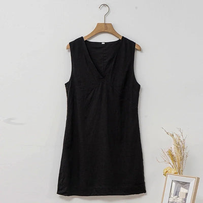 Women's Casual Linen Sleeveless Dress V-Neck Chic Elegant Cotton-Linen Blend Summer Fashion Sexy Chic New Arrival Vestidos