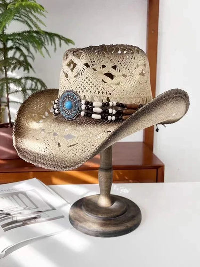 New Lake Blue Western Cowboy Straw Hat 2024 Spring and Summer New Outdoor Sun Hat Men's and Women's Cowboy Hat gorras