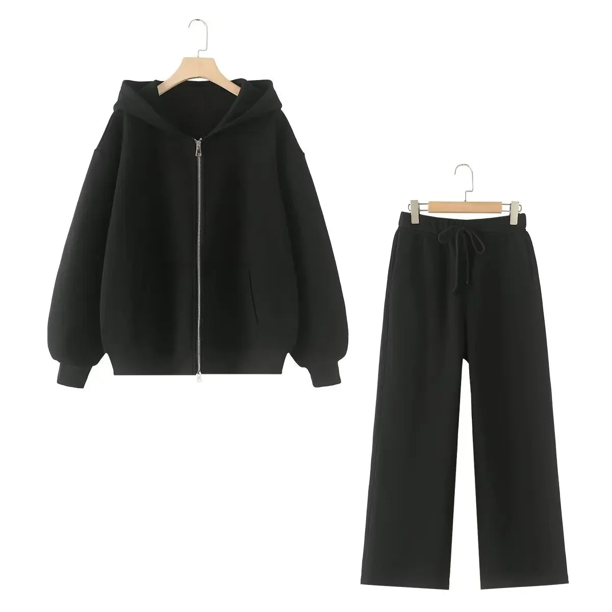 Tracksuits Set Woman 2024 Winter Cotton Solid Women's Suits Wide Baggy Pants Sportswear Women Sweater 2 Piece Set Women Outfits