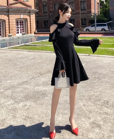 Ruffle Dresses for Women A Line Midi Woman Long Sleeve Dress Y2k Loose Casual Youth Korean Fashion One-piece Sensual Sexy X 2025