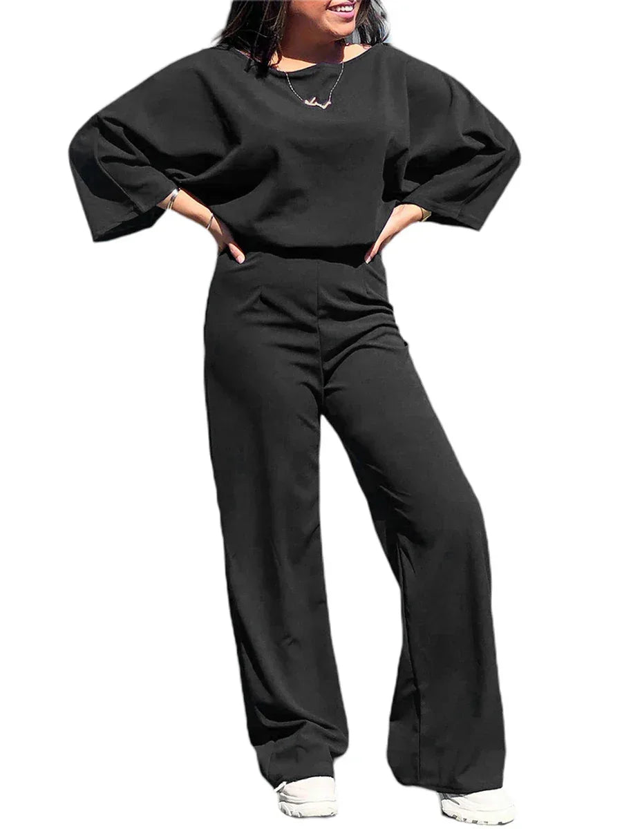Women Jumpsuits Elegant Solid Color Flare Short Sleeve Waist Tie Wide Leg Pants Romper Summer Streetwear