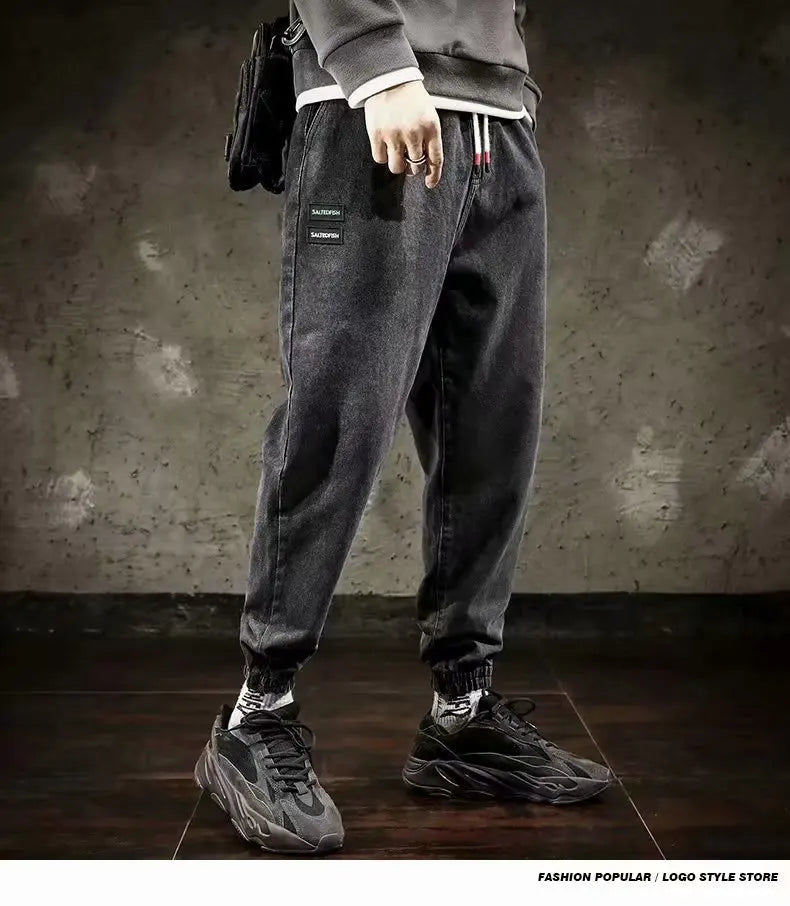 Spring Designer Fashion Men Jeans Retro Black Gray Vintage Casual Denim Harem Pants Ripped Jeans Men Wide Leg Taper Men Jeans