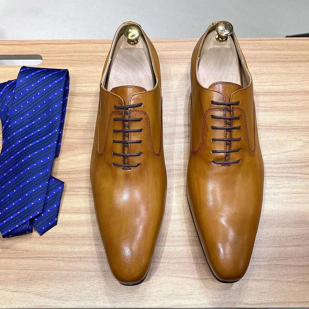 Luxury Brand Men's Oxford Shoes White Black Brown - Dress Office Wedding Formal Lace-Up Pointed Toe Leather Shoes