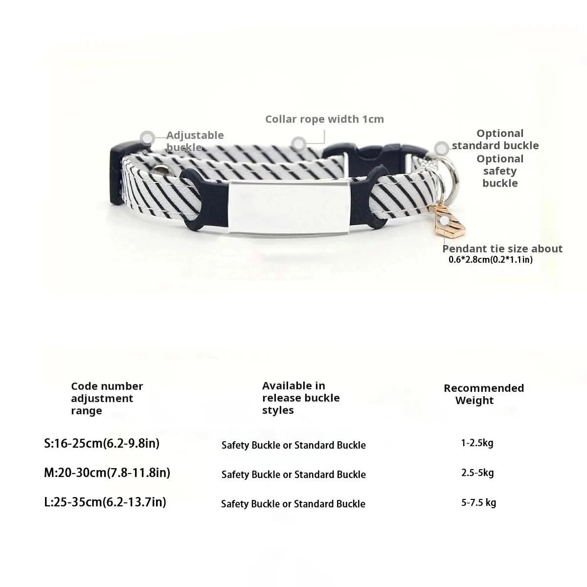 Adjustable Pet Collar, Polyester Material, Striped Design with Pendant, S/M/L Sizes for Cats