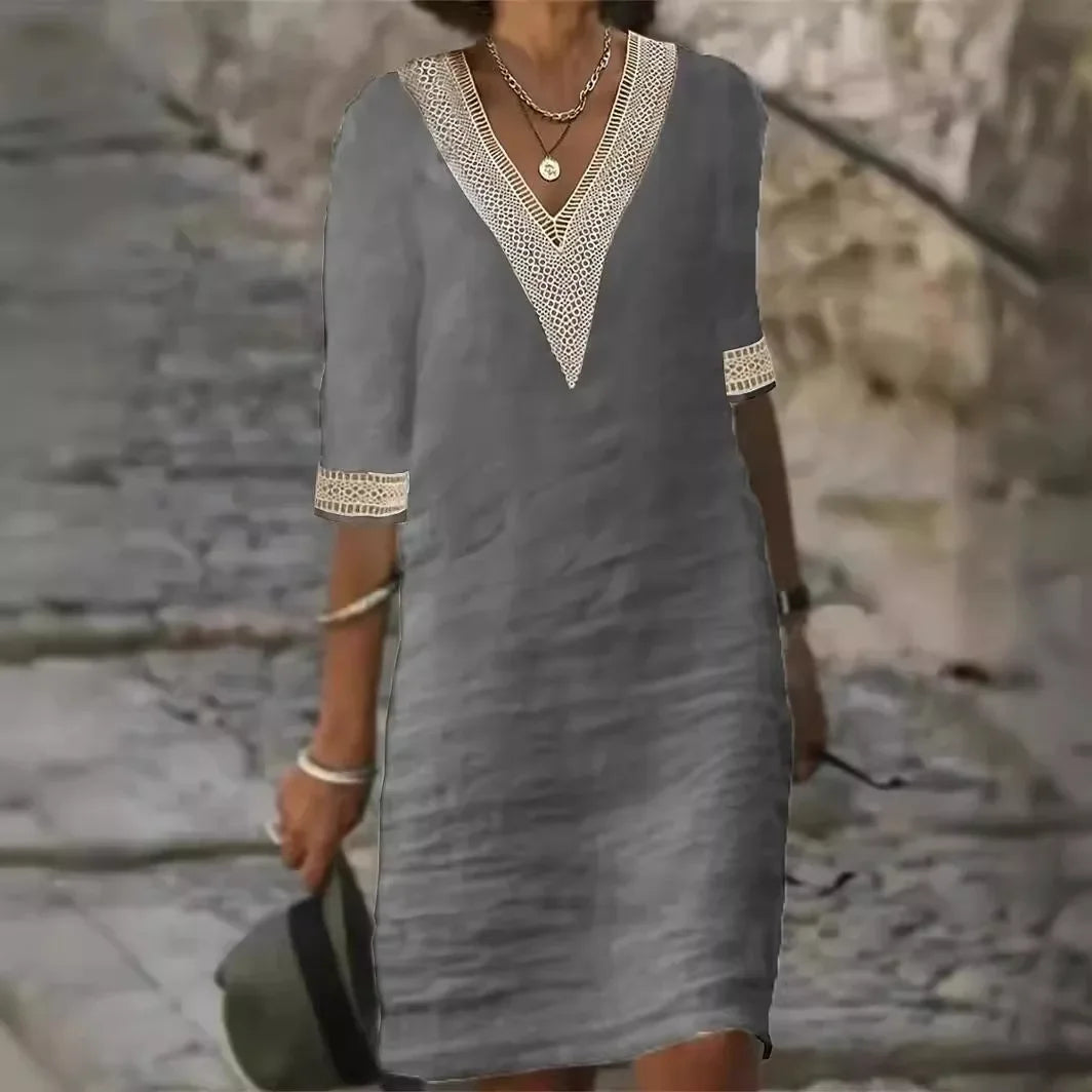 Women's Casual Midi Dresses 2025 Spring/summer Lace Cotton Linen White Dress Robes Vestido Branco Vestidos Vestidos De Mujer