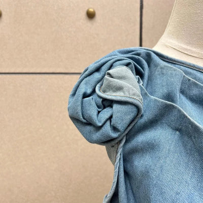 Linen Blend One-Shoulder Women's Vest Y2K Style Peplum Top with Stereoscopic Flower Decoration Elegant Commuter Wear for Summer