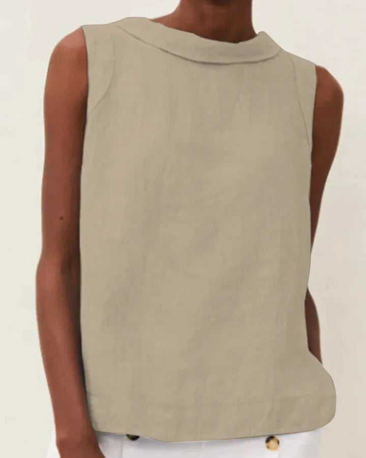 Summer Solid Cotton Linen Women's Top Simple Sleeveless O-neck Casual Blouses & Shirts Female Trendy Fashion Office Tops Ladies
