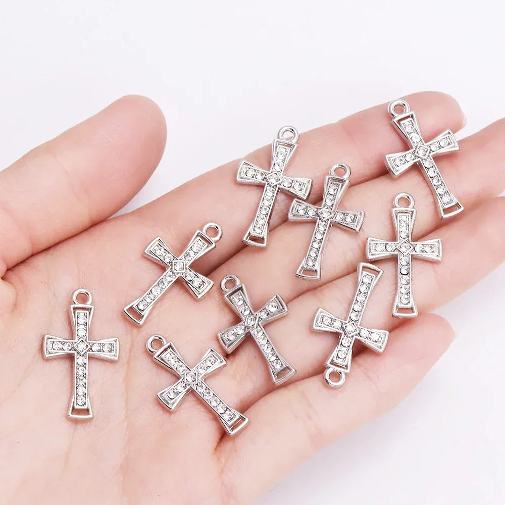 Mixed 10Pcs Pearl Zircon Cross Charms Crucifix Pendant Jewelry Making Supplies Diy Luxury Necklaces Earrings Accessories Gift