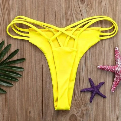 Sexy Bikini Thong Women Swimsuit Solid Hollow Out Low Waist Swimming Trunks Summer 2025 New Spice Girl Beach Vacation Bikinis