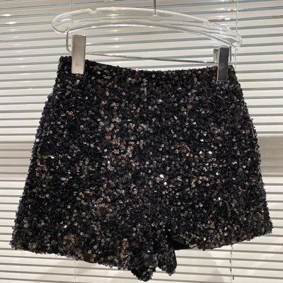 2025 New Summer Spring New Full Sequined Shiny Casual Shorts Heavy Zipper Nightclub Socialite Short Shorts Hot Pants for Women - Elanique