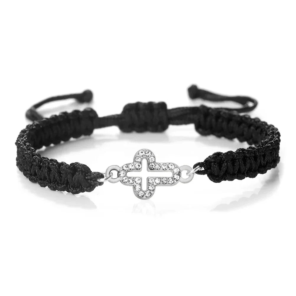 High Quality Crystal Hollow Cross Braided Bracelet Prayer Healing Bangle&Pulsera Chain Women Yoga Jewelry Gift