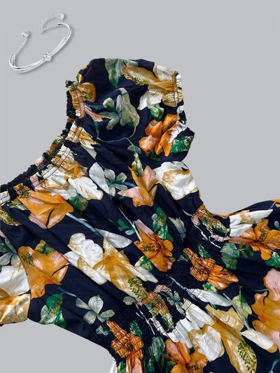 Women's Floral Summer Fashion Women's Print One-line Shoulder Dress Summer Beach Vacation Dress Causul Dress for Women
