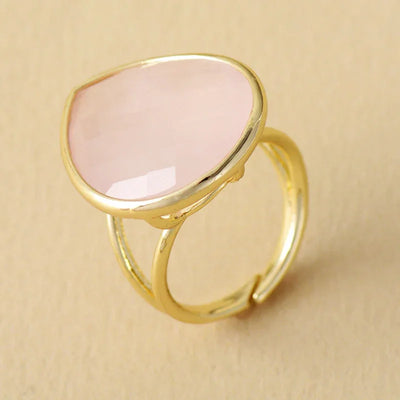 Trendy Waterdrop Big Stone Amethysts Rose Quartz Finger Rings Adjustable Designer Woman Cocktail Ring Wedding Jewelry