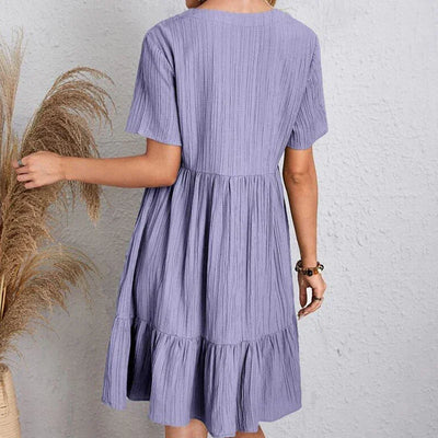 Women Mini Dress Summer Casual Solid V Neck Ruffles A-line Dress Female Fashion Holiday Boho Loose Beach Elegant Dresses Vestido