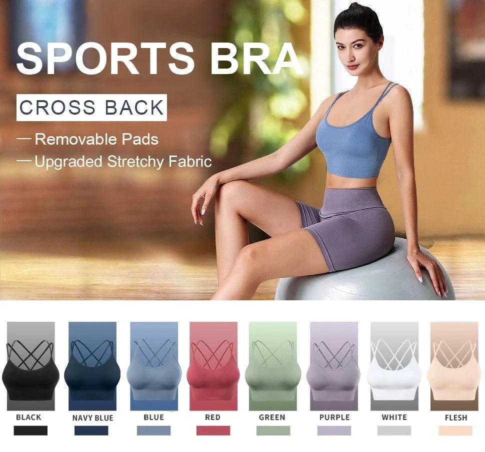 Women Strappy Sports Bras Padded Fitness Yoga Vest