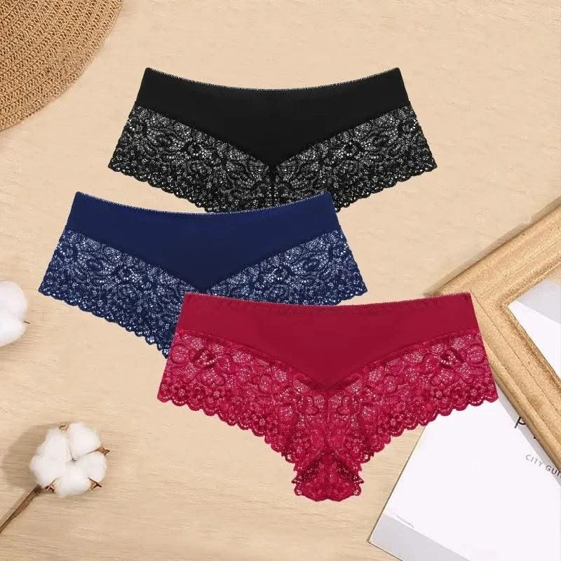 3 Pieces Women's Boxers Sexy Lace Seamless Female Underwear Perpective Panties for Women Boyshorts Fashion Boxer Briefs Lingerie
