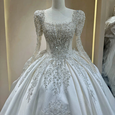 Wedding Dress with Sparkling Embellishments and Long Trains Delicate Lace