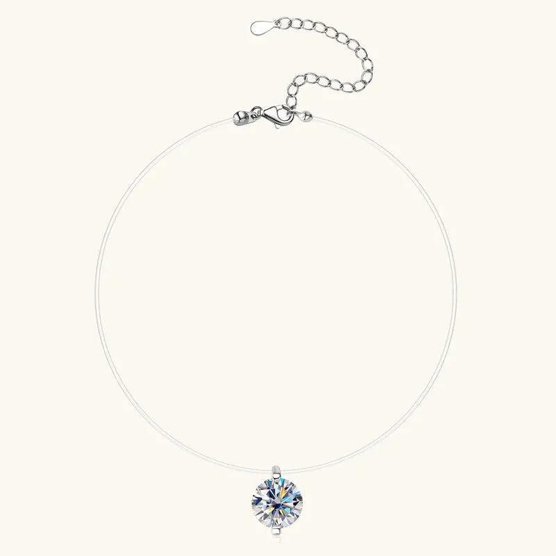 5mm 6.5mm 8mm Moissanite Pendant 925 Silver Solitaire Necklace for Women Invisible Fish Line Chain Jewelry Valentine's Gift 2025
