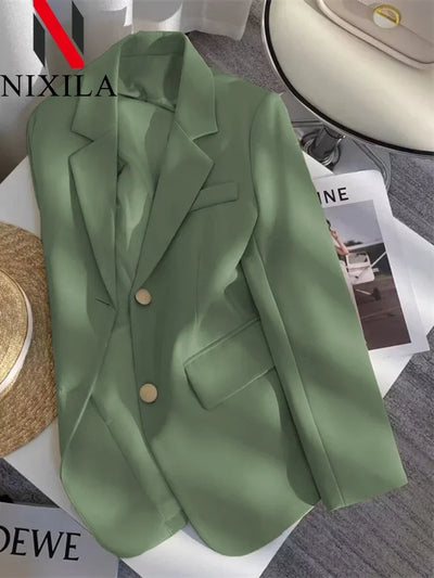 Women's Double Breasted Blazer Chic Office Lady Vintage Coat Fashion Notched Collar Long Sleeve Ladies Outerwear Stylish Tops