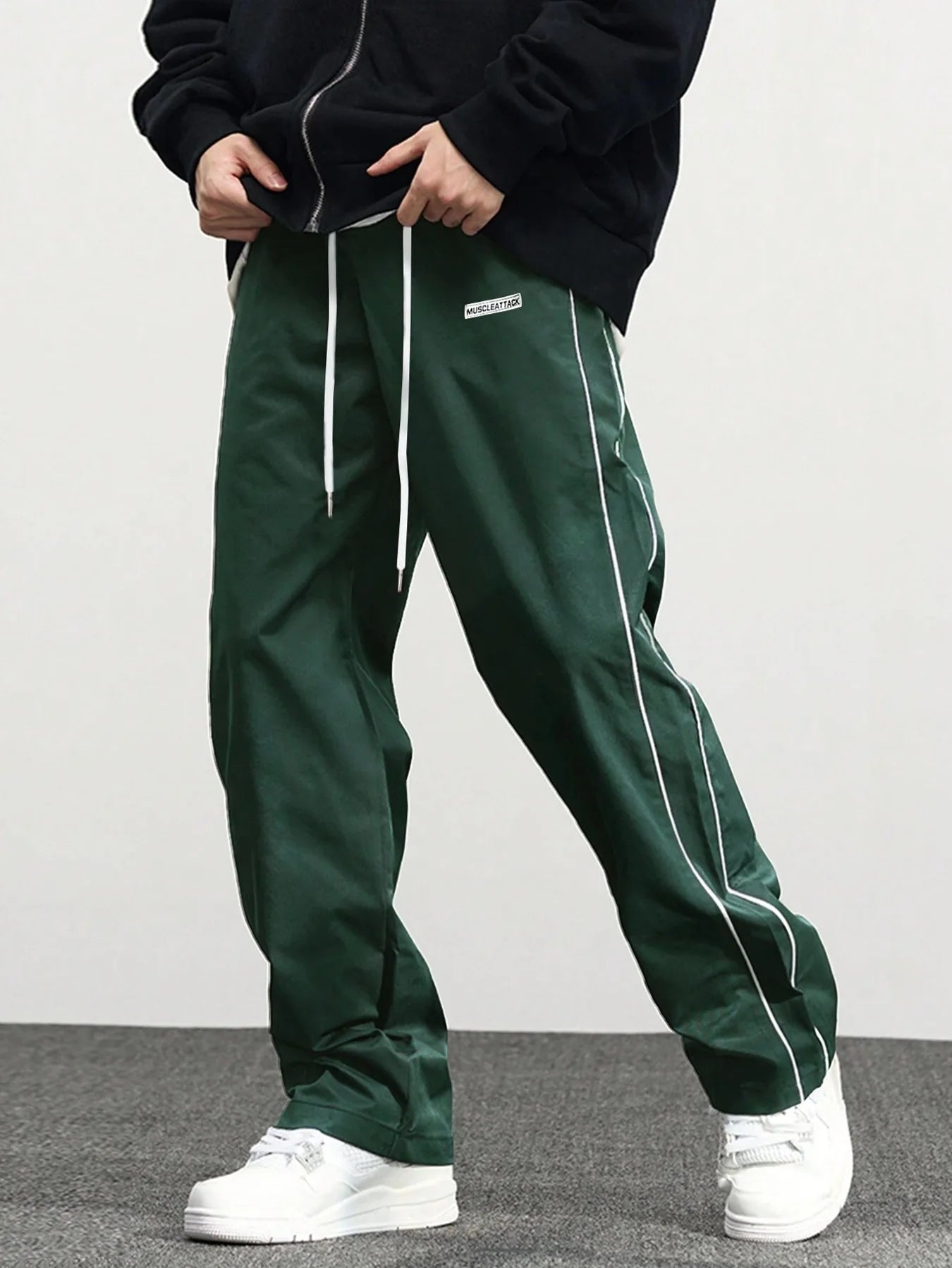 Men's New Woven Trousers High Street Trend Retro Casual Cuff Long Pants