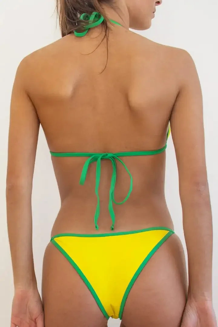 Absobe Brazilian Contrast Color Bikini Set Triangle Women Swimwear Patchwork Halter Swimsuit Hottie Summer Party Beachwear 2024