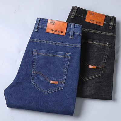 Men's Comfortable Soft Business Casual Denim Trousers Slim Fit Straight Pants Fashion Male Brand Light Luxury Stretch Clothing