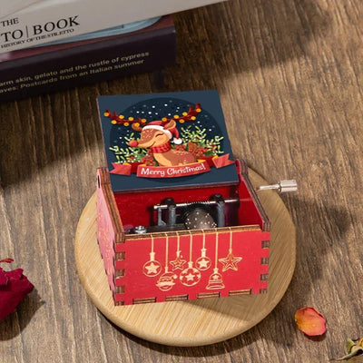 Merry Christmas Music Box Wooden Hand Cranked Music Box Vintage Happy New Year Music Box Gift Music Box Birthday Gift