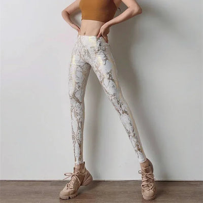 Snake Printed Yoga Pants Gilded Stretch Buttocks Sexy Casual Skinny Pants  For Women High Waist Elastic Fitness Sporty Leggings