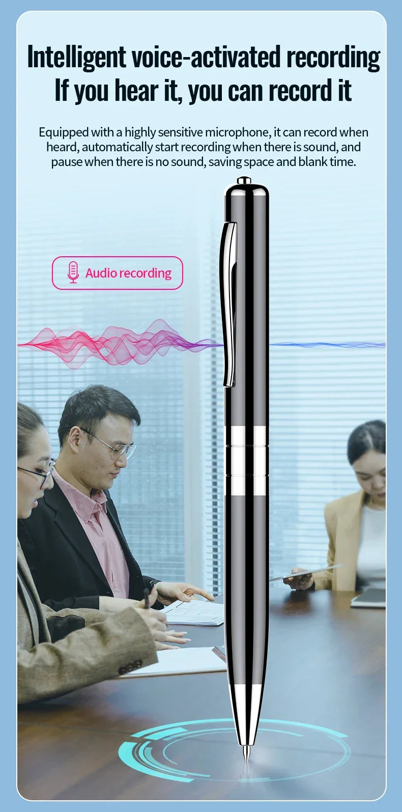 Portable Mini Digital Voice Recorder Sound Dictaphone Voice Activated Noise Reduction Recording Pen Long Time Audio Recorder