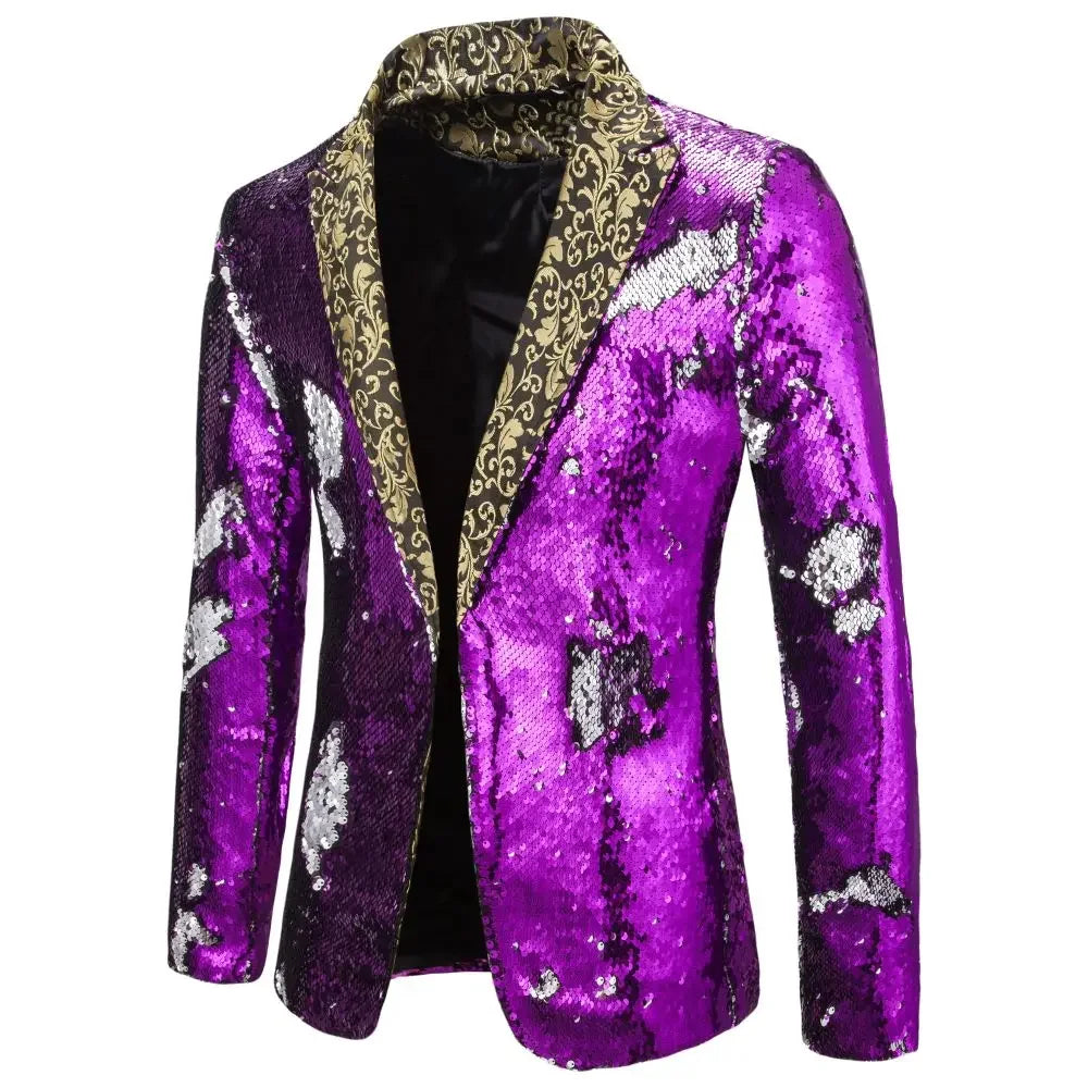 Men's Suit Shiny two-tone sequin shawl Collar suit Men's Wedding Groom Singer Dance Sequin Suit Jacket DJ Club Stage Men's suit