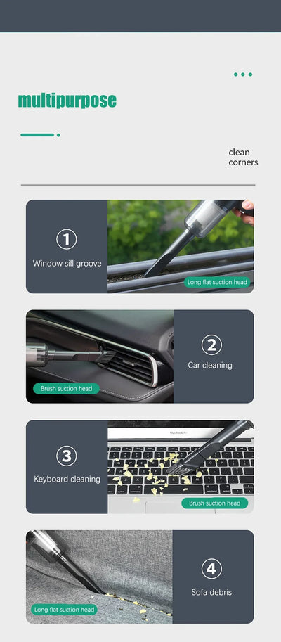 Portable Car Vacuum Cleaner Mini Dust Collector Dry Wet Dual-Use Wireless Handheld USB Charging Home Car Cleaning Appliance