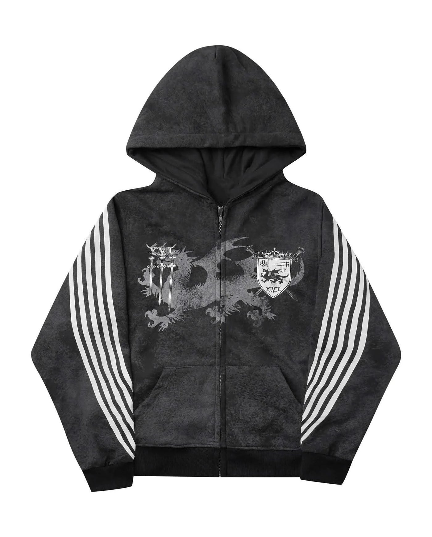 Sexy European and American printed striped hooded sweatshirt with zipper, pink men's and women's sports loose sweatshirt jacket