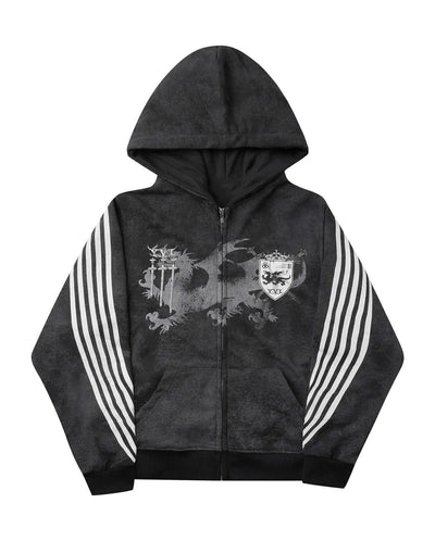Sexy European and American printed striped hooded sweatshirt with zipper, pink men's and women's sports loose sweatshirt jacket