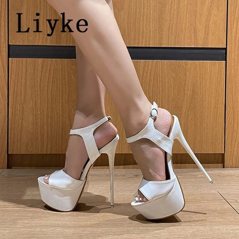 Liyke Size 34-46 Sexy 16CM Fetish Sandal Women Summer Fashion Open Toe Buckle Strap Platform High Heels Stripper Pole Dance Shoe