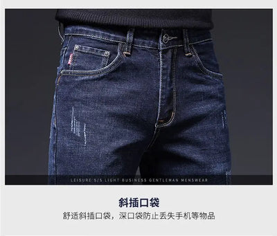 2025 New in Men's Stretch Jeans Straight Fit Denim Pants Male Formal Classic Blue Business Casual Regular Autumn Cowboy Trouser