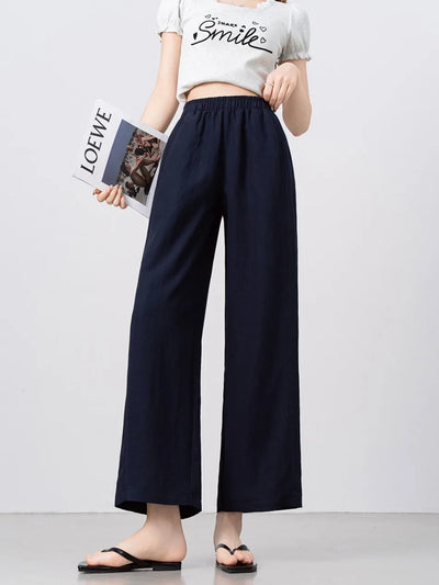 New Wide-leg Pants Women Clothing Summer Thin Loose Straight Casual Pants Solid High Waist Drape Nine-point Literary Pants