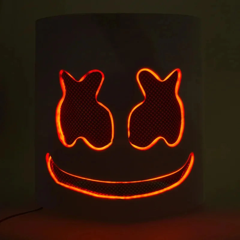 LED Marshmallow Mask Light Up Full Face DJ Helmet For Halloween Cosplay, Rave Music Festival Party Luminous Headgear