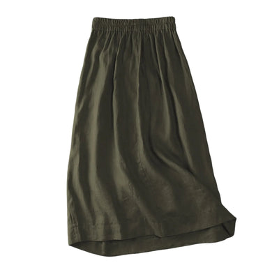 Women's Casual A-Line Skirt Summer Cotton and Linen Mid-Length Back Elastic Waist Button Large Swing Skirt Trendy Matching Skirt