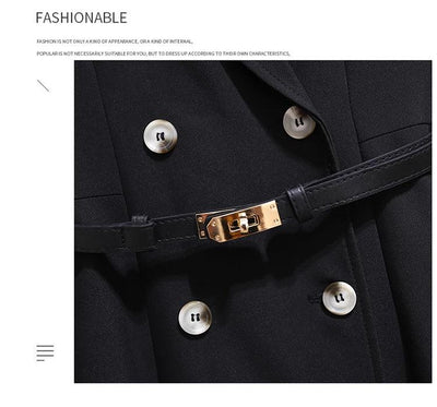 Women's Dress Double Breasted Elegant Dresses for Women 2025 Autumn Off white Dress Belt Knee-Length Solid Fashion Woman Clothes