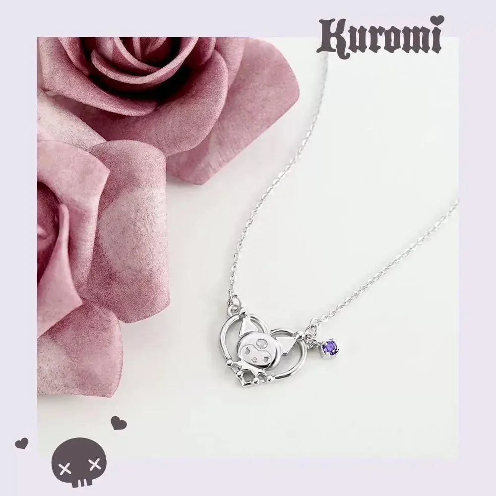 Sanrios Luxury Necklaces Cute Anime Figure Kuromi Silver Necklace Clavicle Chain Pendant for Women Jewelry Accessories Girl Gift