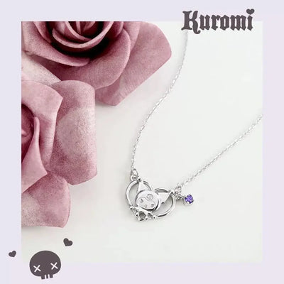 Sanrios Luxury Necklaces Cute Anime Figure Kuromi Silver Necklace Clavicle Chain Pendant for Women Jewelry Accessories Girl Gift