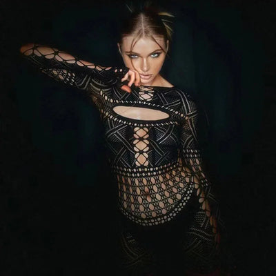 Sex Dress Jumpsuit with hollowed out tight lace and sexy hip hugging skirt casual women's long dresses daring lingerie woman xxx
