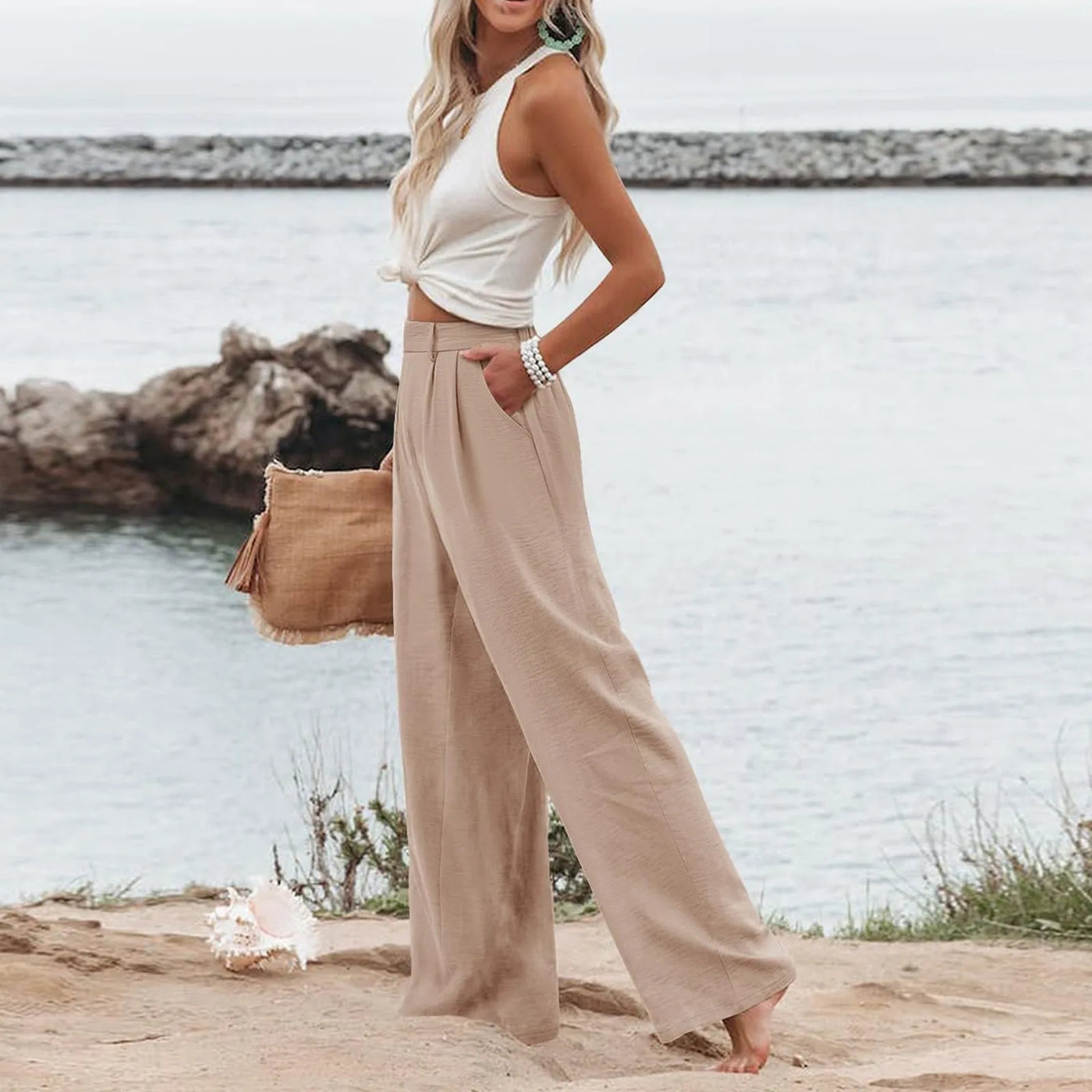 Women's Wide Leg Pants High Elastic Waisted In The Back Business Work Trousers Long Casual Pants Pants for Women Women’s Pants