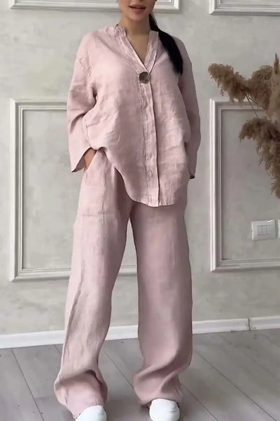 Comfortable Loose Cotton Linen Women's two pieces set Top Wide Leg Pants Casual  Fashion Set Suits Spring Summer Wear Outfits