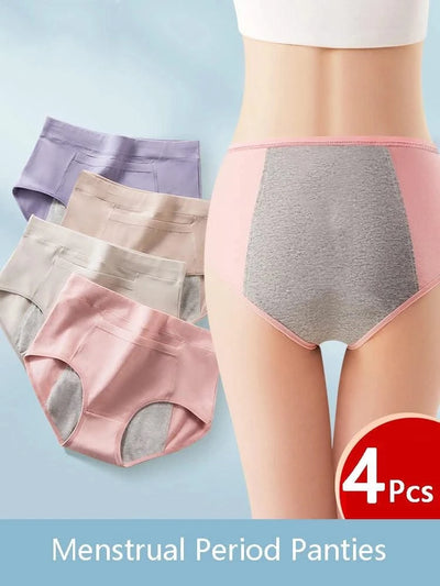4Pcs Women's Menstrual Panties Physiological Pants Leak Proof Underwear Ladies Period Panty High Waist Cotton Briefs Lingerie